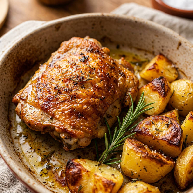 Frango assado com batatas e alecrim