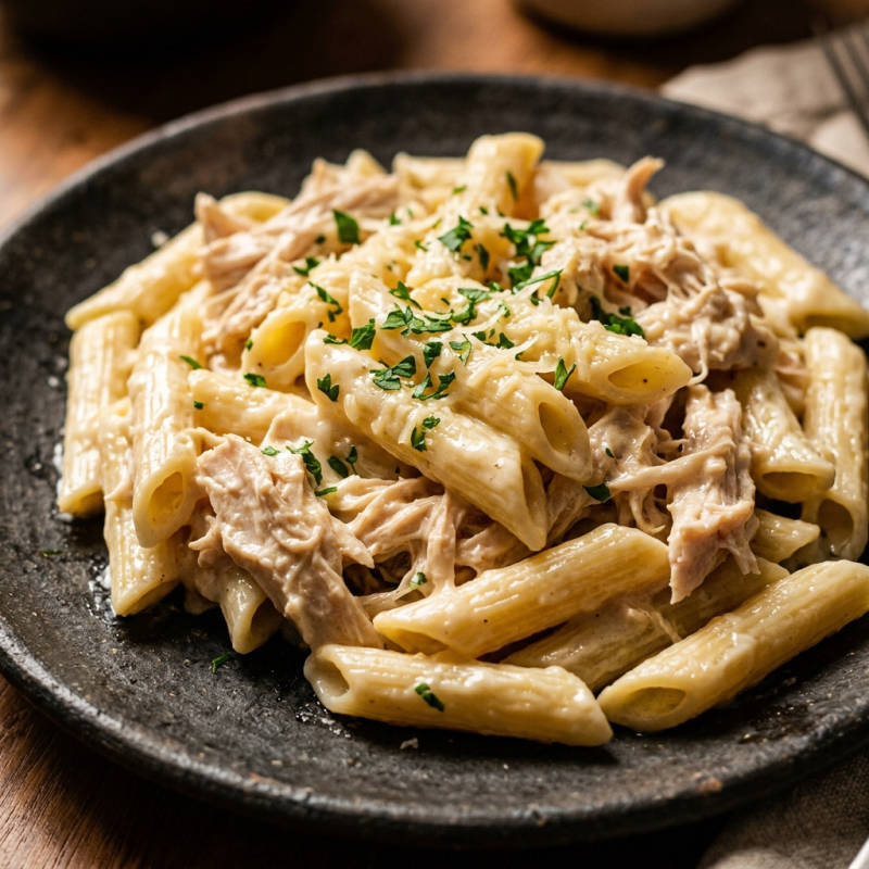 Macarrão com molho branco e frango