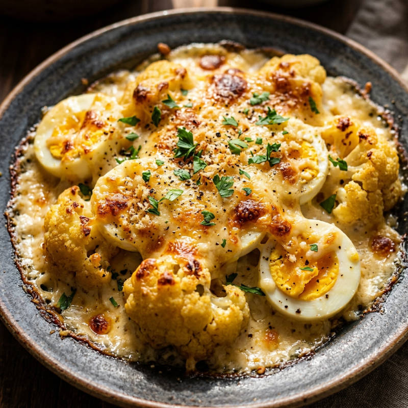 Couve-flor gratinada com ovos