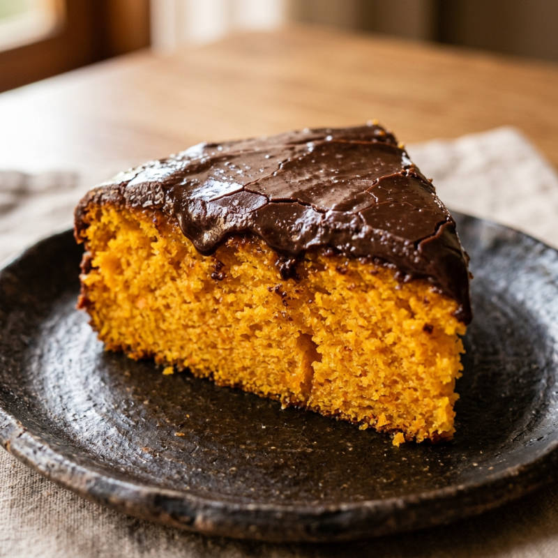 Bolo de cenoura de liquidificador com calda de chocolate