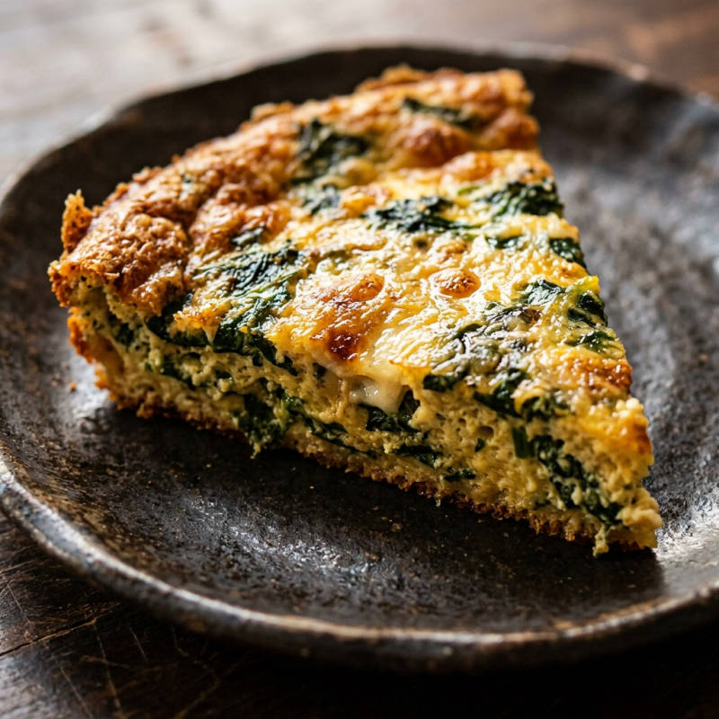 Quiche de massa batida com queijo e espinafre