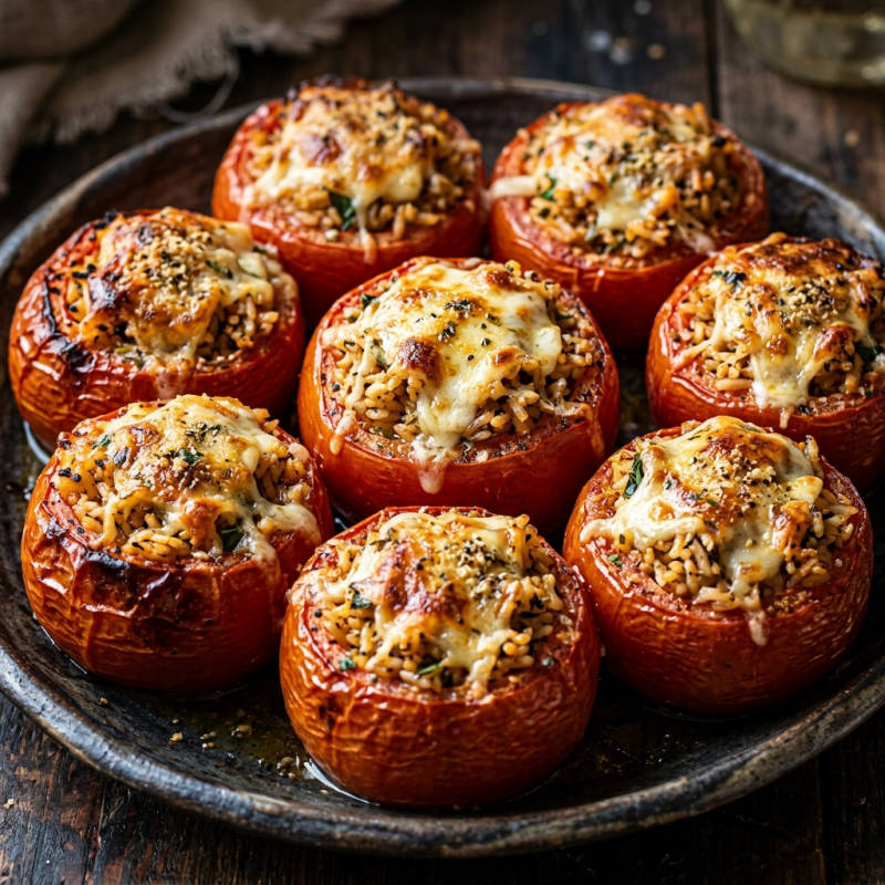 Tomate recheado com arroz e queijo