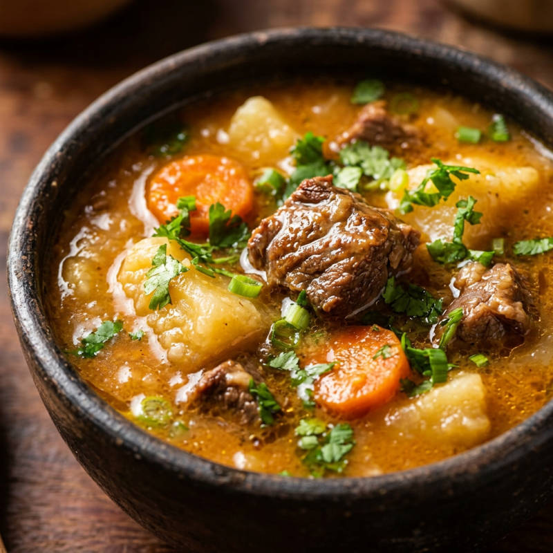 Sopa de mandioca com carne