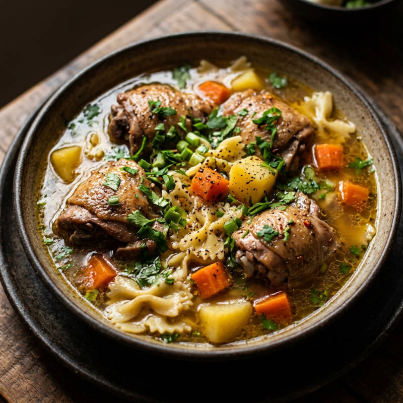 Sopa de macarrão com frango e legumes