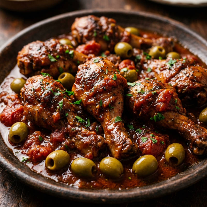 Coxa ao molho de tomate e azeitona