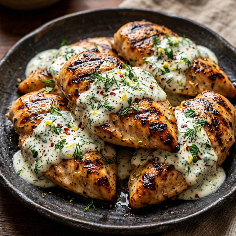 Frango grelhado ao molho de iogurte