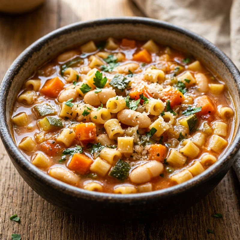 Minestrone de legumes e macarrão