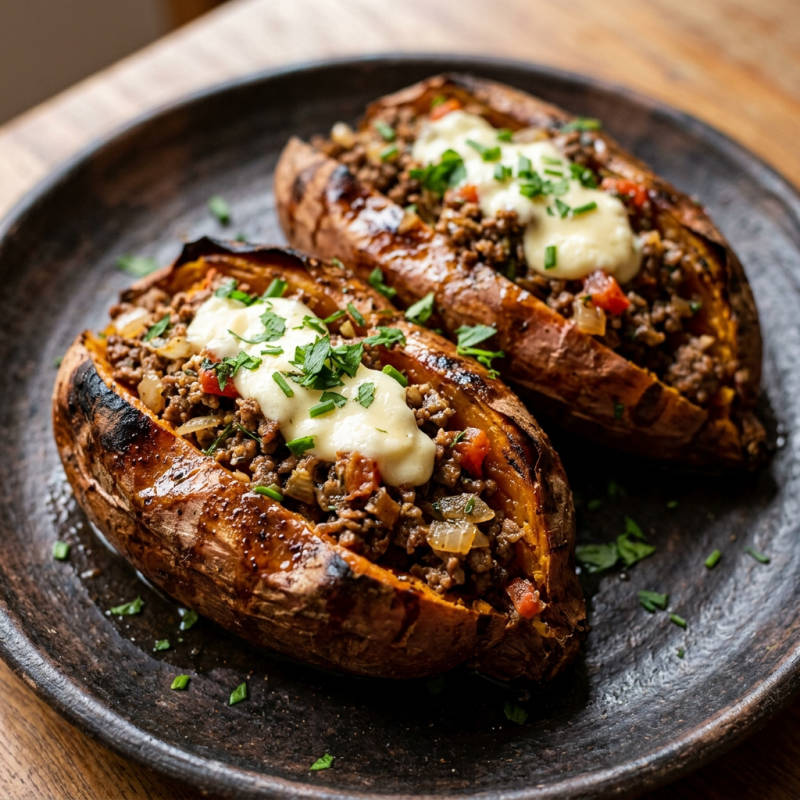 Batata-doce recheada com carne moída