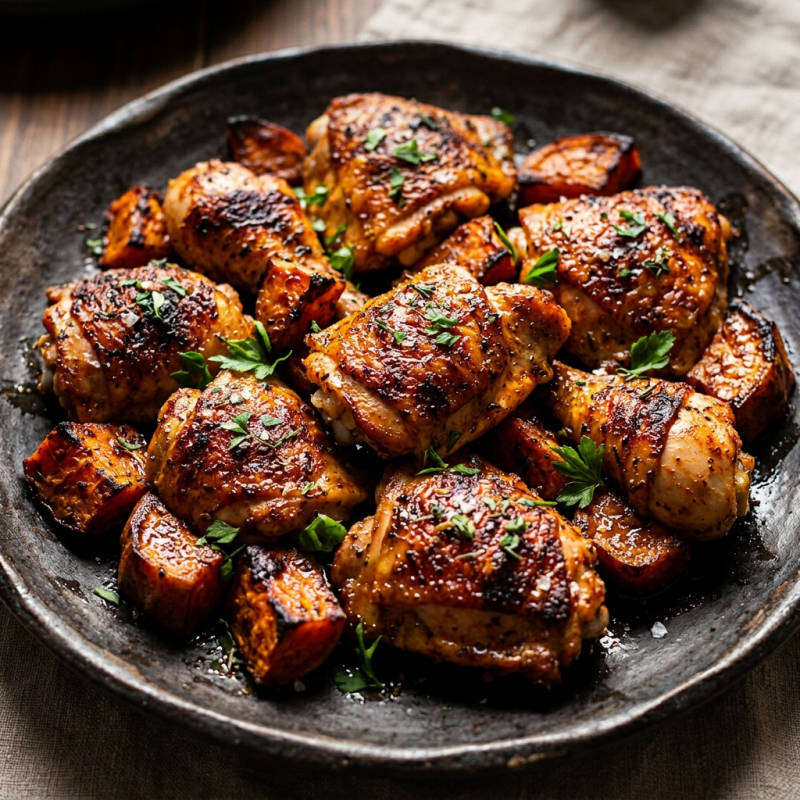 Frango assado com batata-doce e páprica
