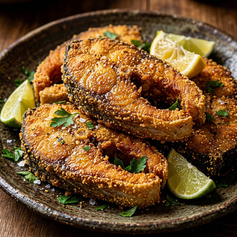 Peixe frito com farinha de milho