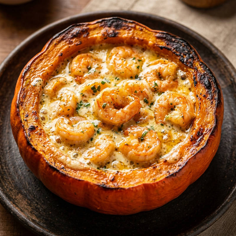 Camarão ao molho de queijo na moranga