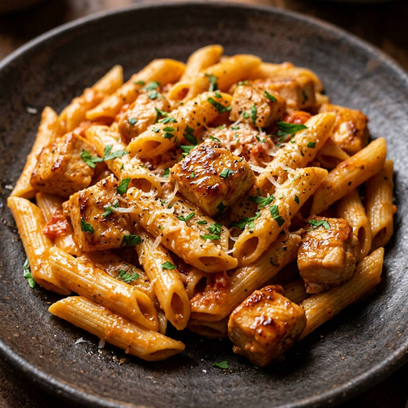 Penne ao molho rosé com frango