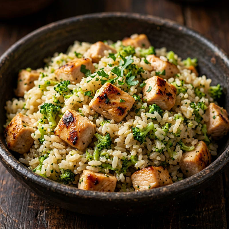 Arroz de brócolis com frango