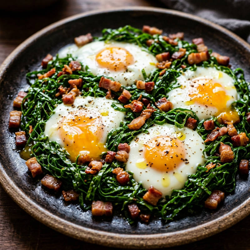 Couve refogada com bacon e ovos