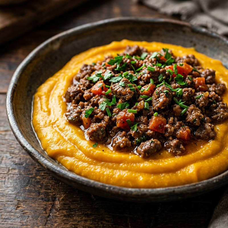 Purê de abóbora com carne moída