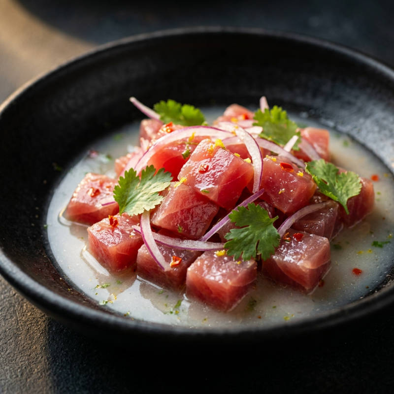 Ceviche de atum fresco com cebola roxa