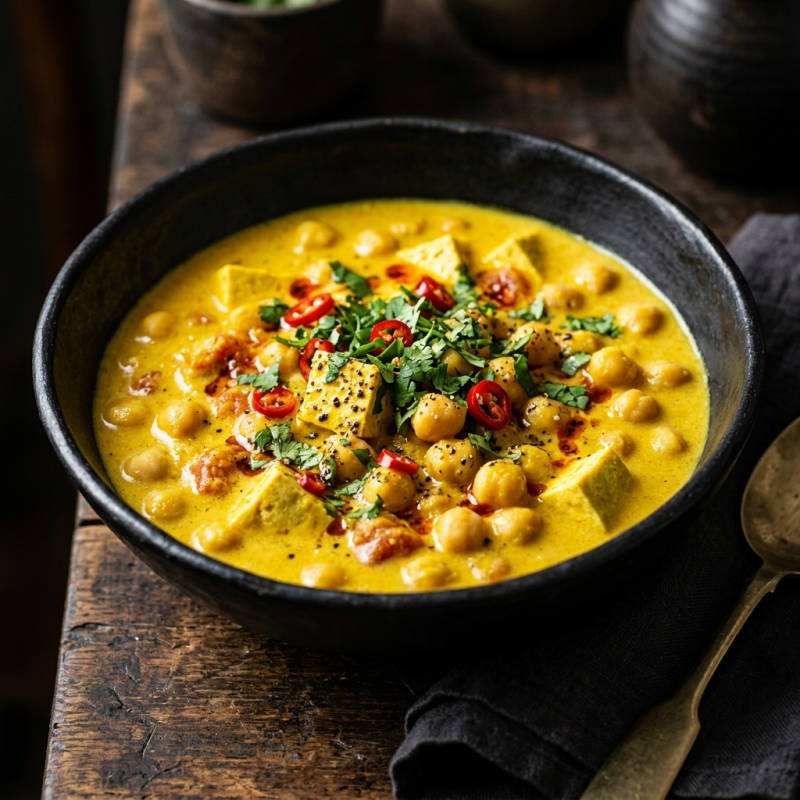 Curry de grão-de-bico e tofu