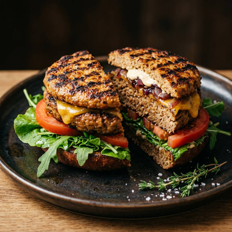 Hambúrguer de soja grelhado com salada