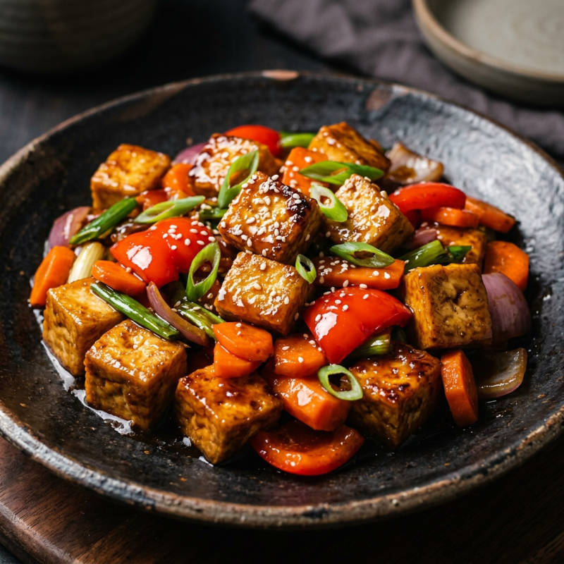 Tofu ao molho agridoce com legumes