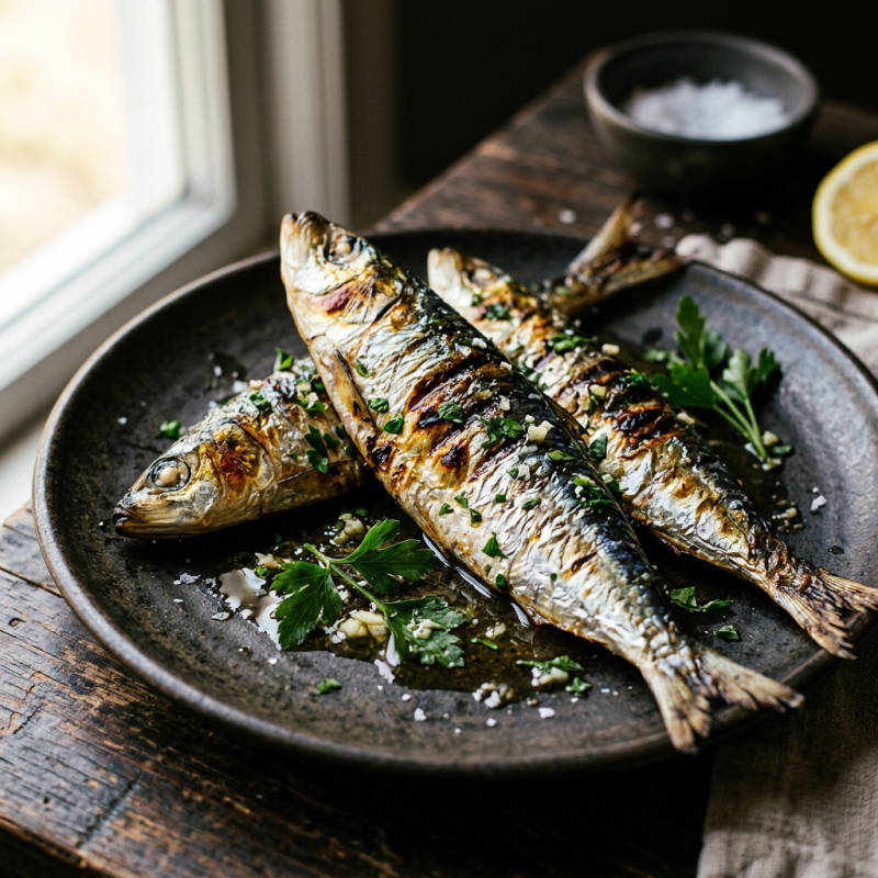 Sardinha grelhada com molho de ervas