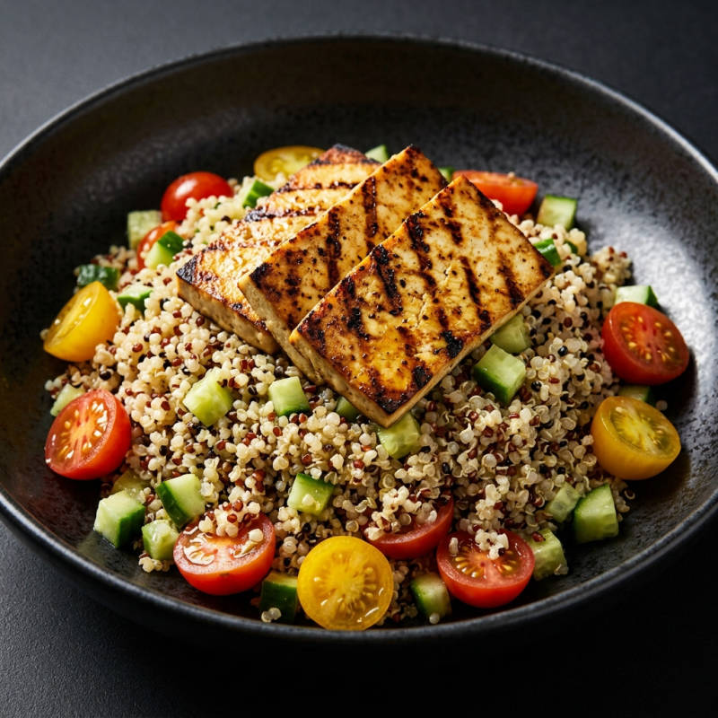 Salada morna de quinoa com tofu grelhado
