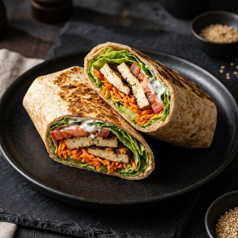 Wrap de tofu grelhado com legumes