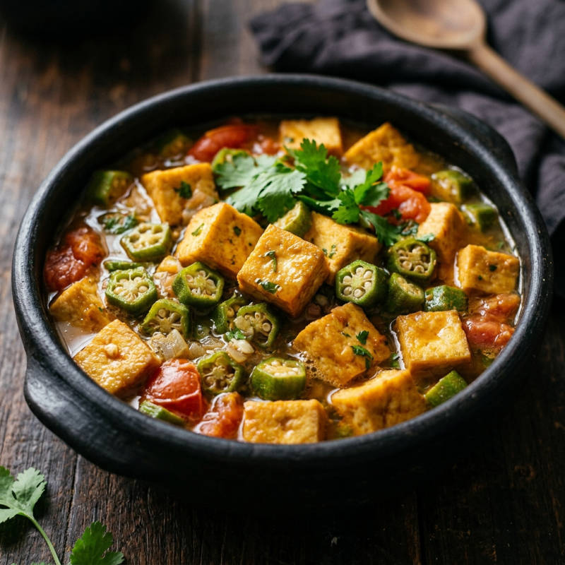Tofu ensopado com quiabo