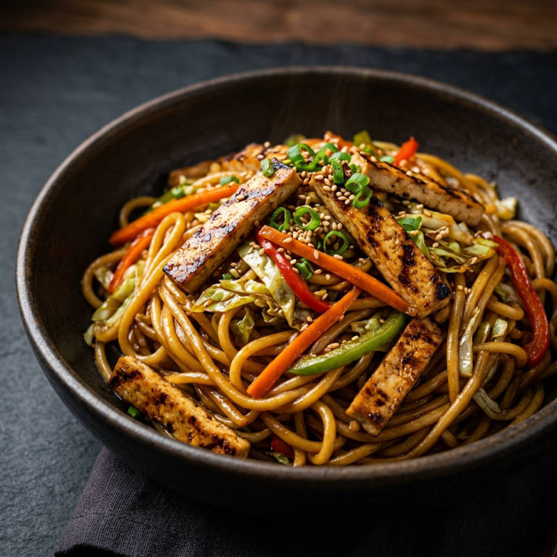 Yakisoba de tofu e legumes