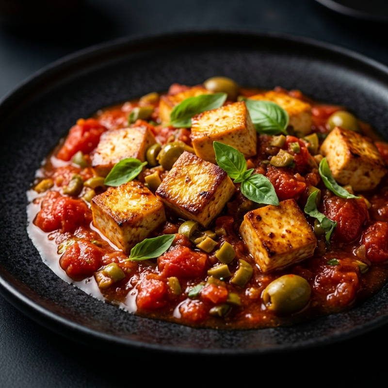 Tofu ao molho de tomate seco e azeitona