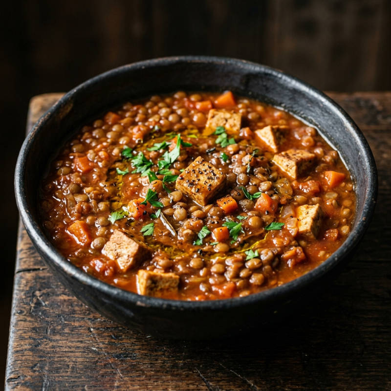 Ensopado de lentilha com tofu