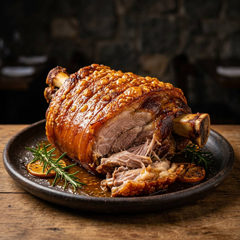 Pernil suíno assado com laranja e alecrim