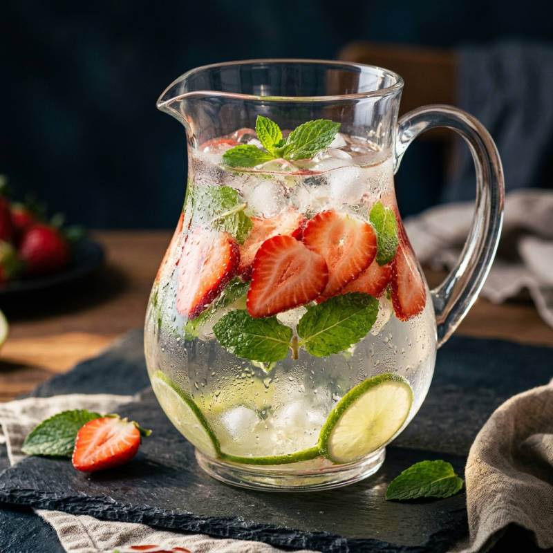 Água aromatizada de morango e hortelã