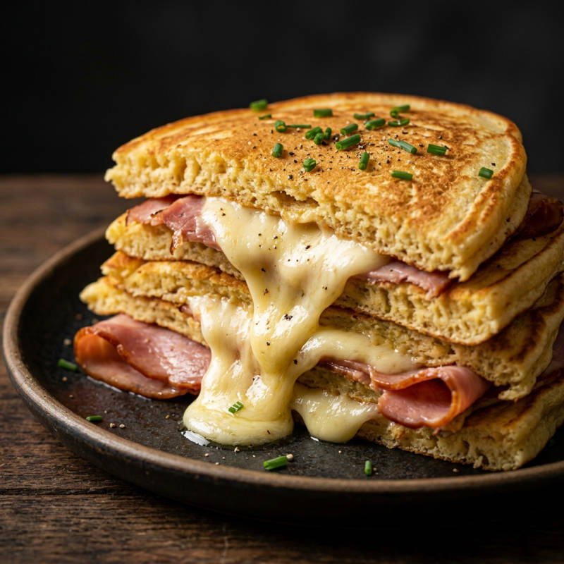 Panqueca americana salgada com queijo e presunto