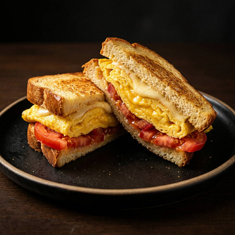 Omelete-sanduíche de queijo e tomate