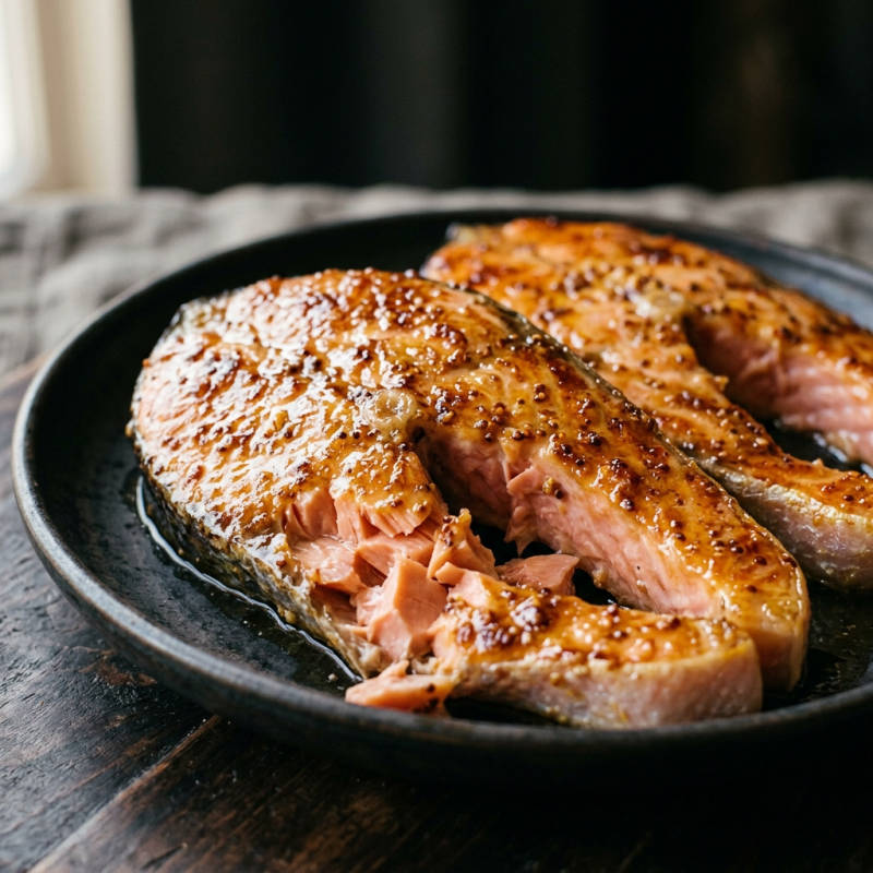 Salmão na airfryer com mostarda e mel
