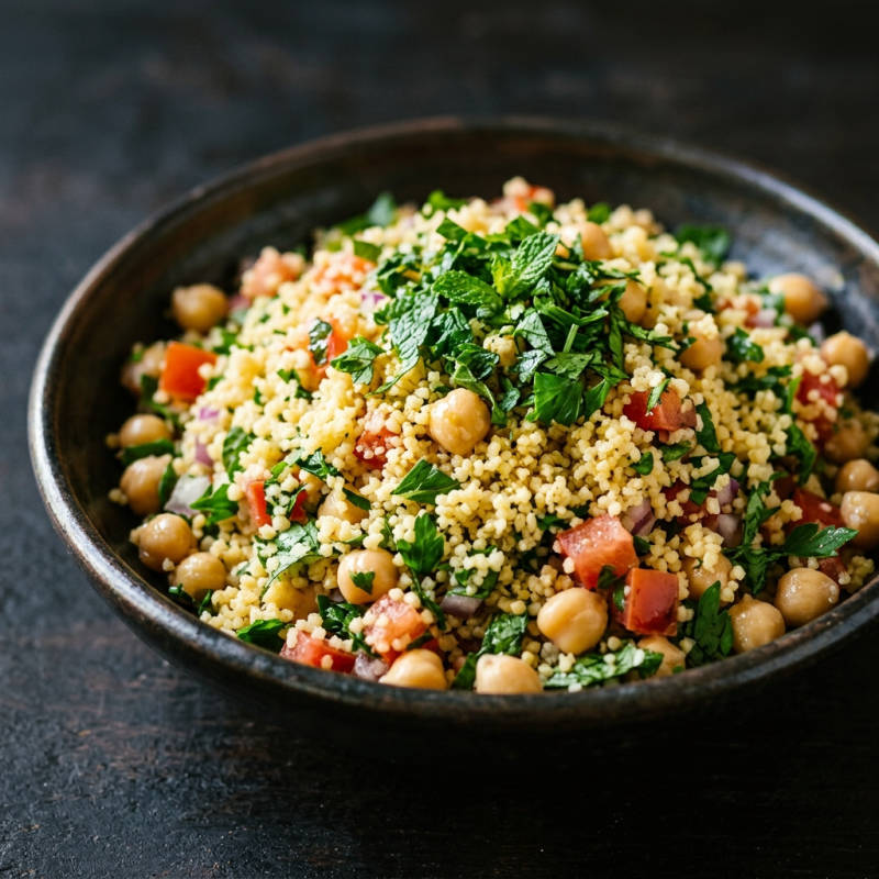 Tabule de cuscuz marroquino com grão-de-bico