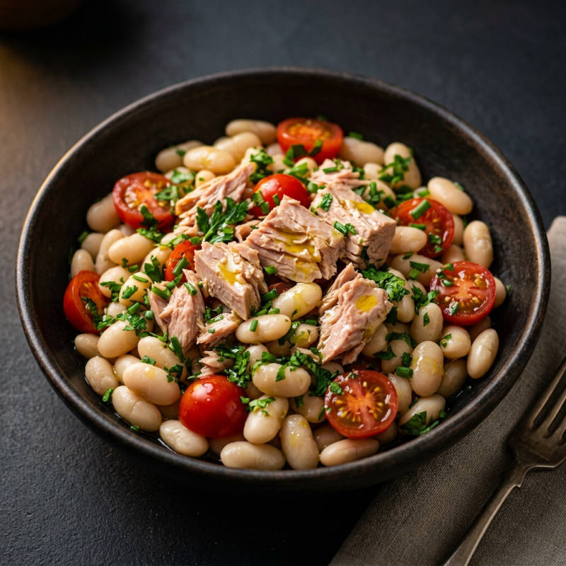 Bowl de feijão branco com atum e ervas