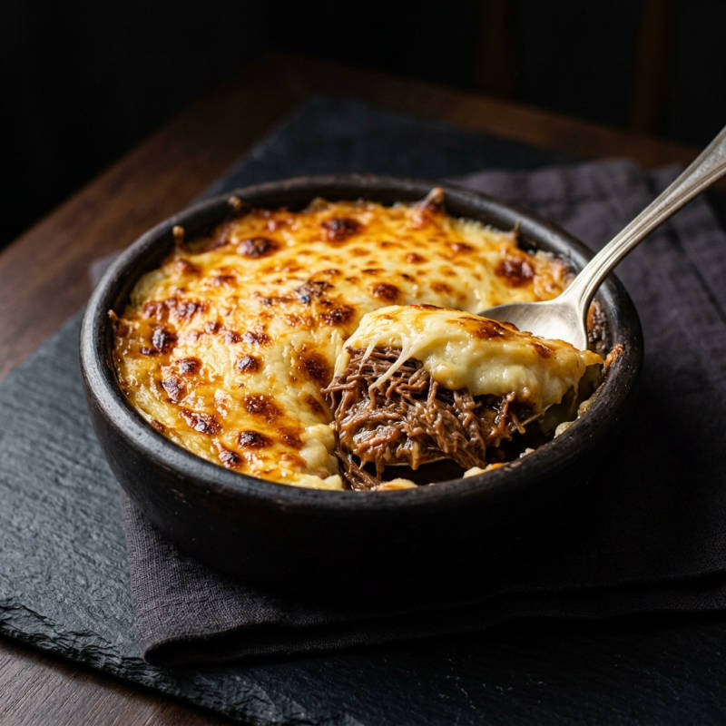 Escondidinho de purê com carne desfiada
