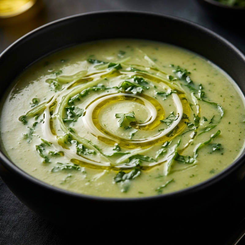 Caldo verde rápido de talos e ervas