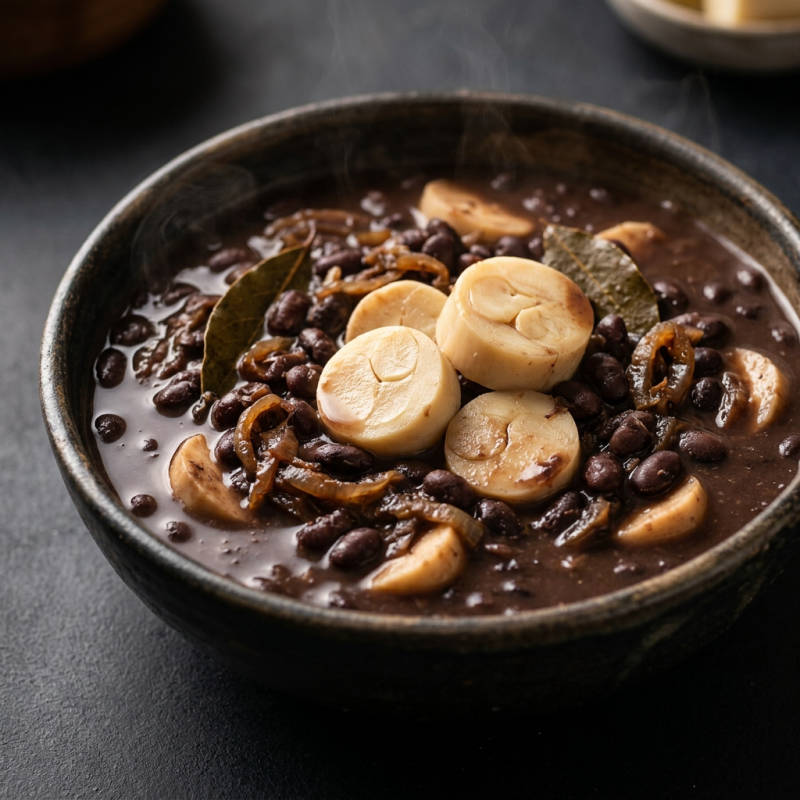 Feijoada vegana de feijão-preto com palmito
