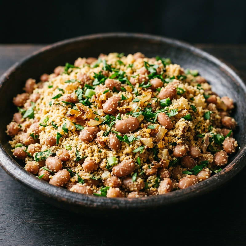 Tropeiro vegano de feijão-carioca com farinha de mandioca
