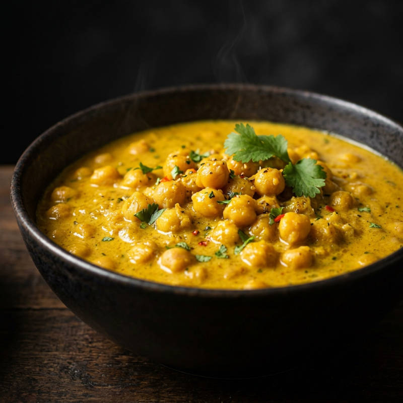 Curry de grão-de-bico com leite de coco
