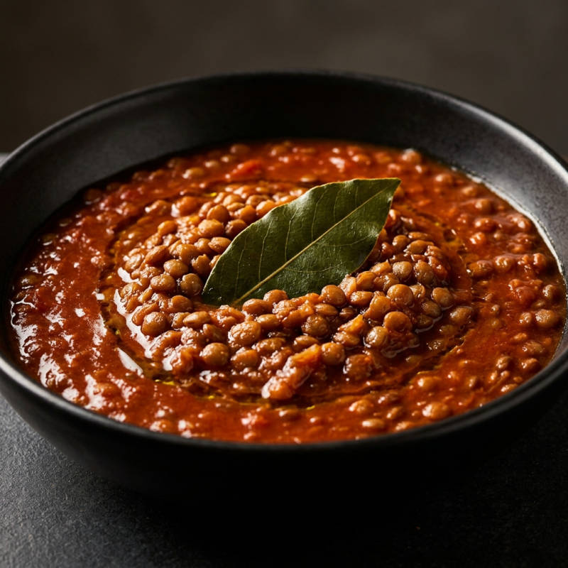 Lentilha guisada com tomate e louro
