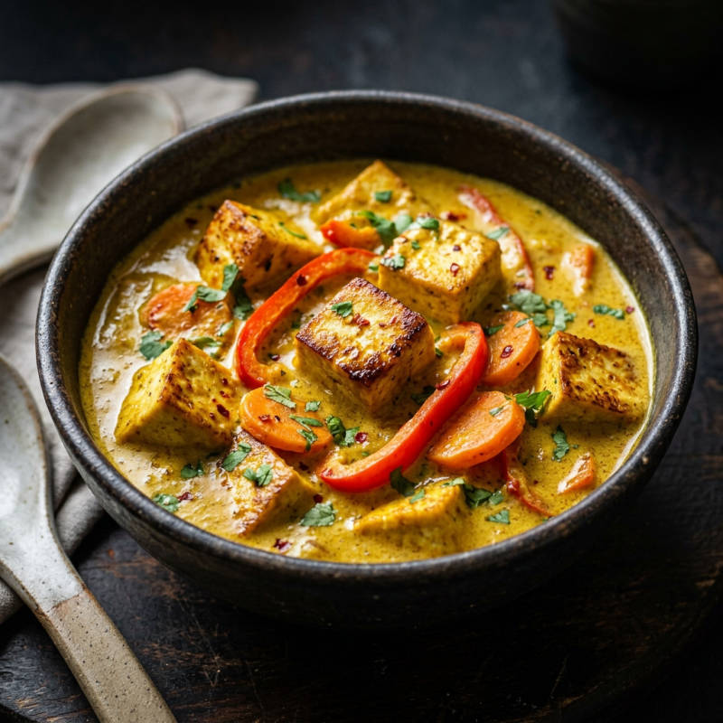 Tofu ao curry com legumes
