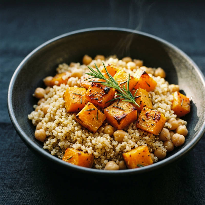 Quinoa com grão-de-bico e abóbora assada
