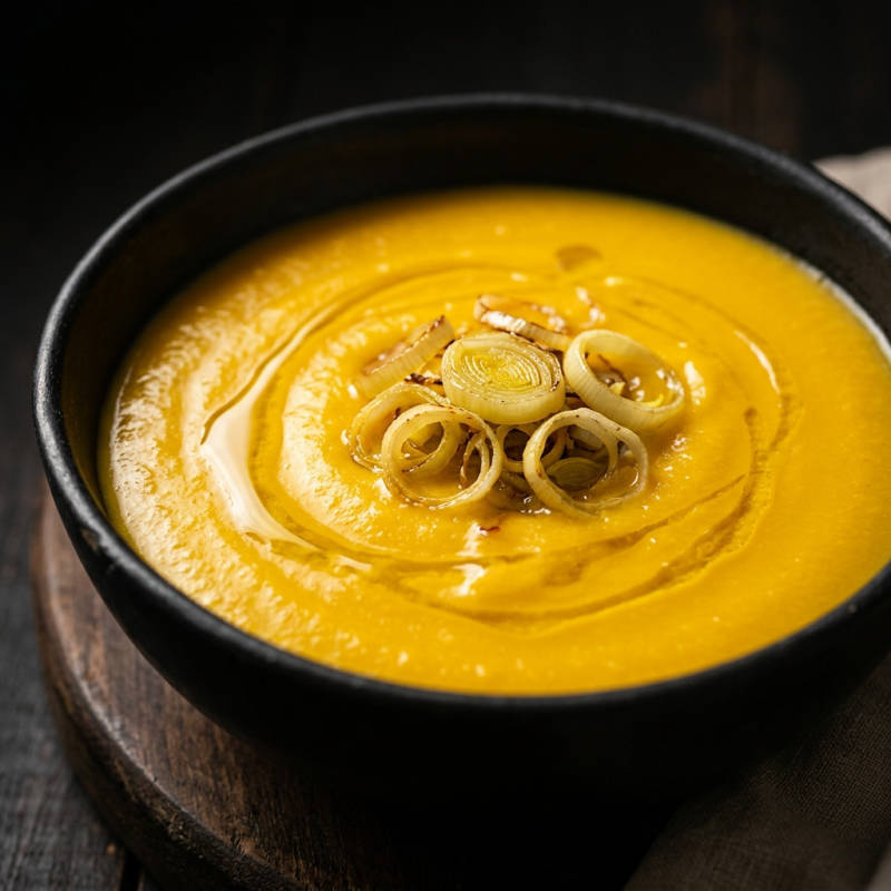 Sopa de mandioquinha com alho-poró