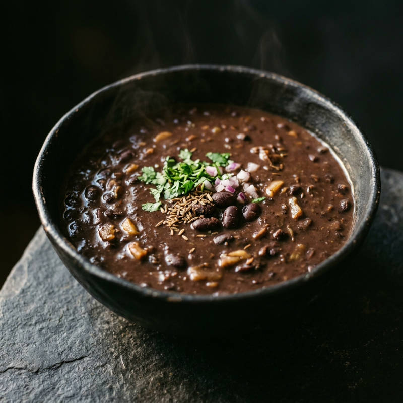 Sopa de feijão-preto com cominho