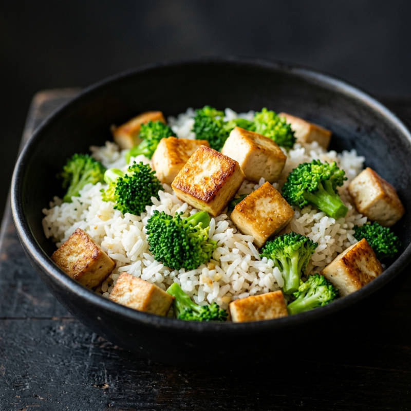 Arroz de brócolis com tofu