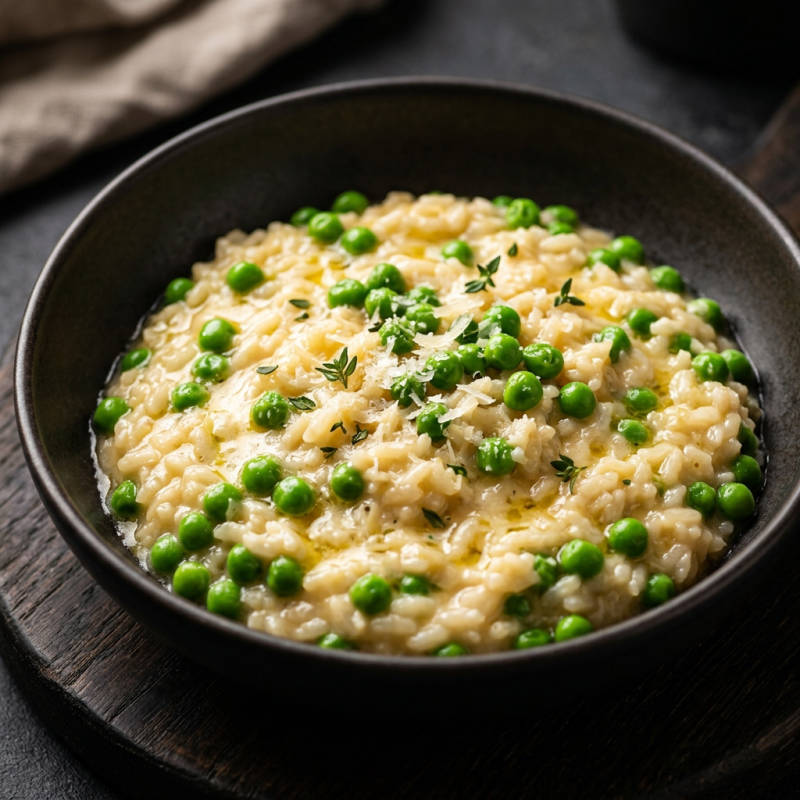Risoto de queijo com ervilha