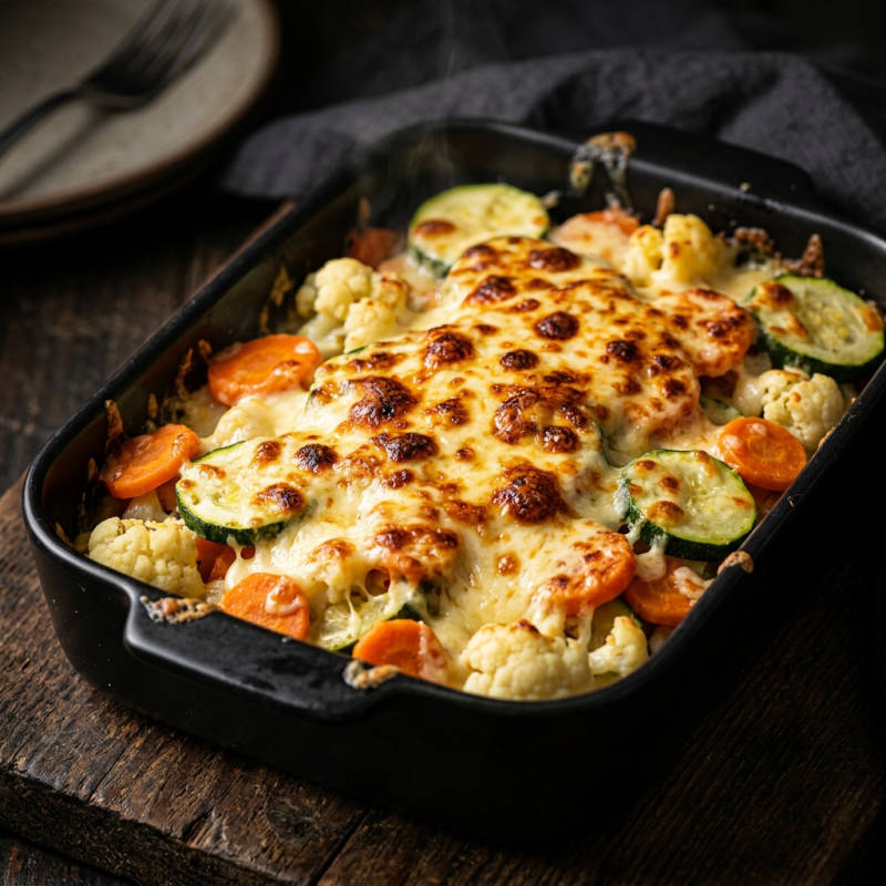 Legumes gratinados com queijo